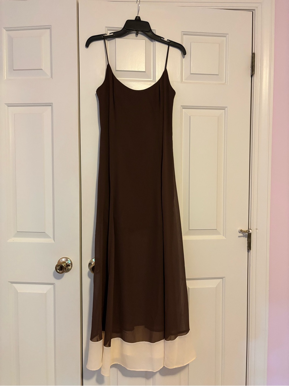 NWOT Abercrombie & Fitch Brown Maxi Slip Dress with Cream Hem